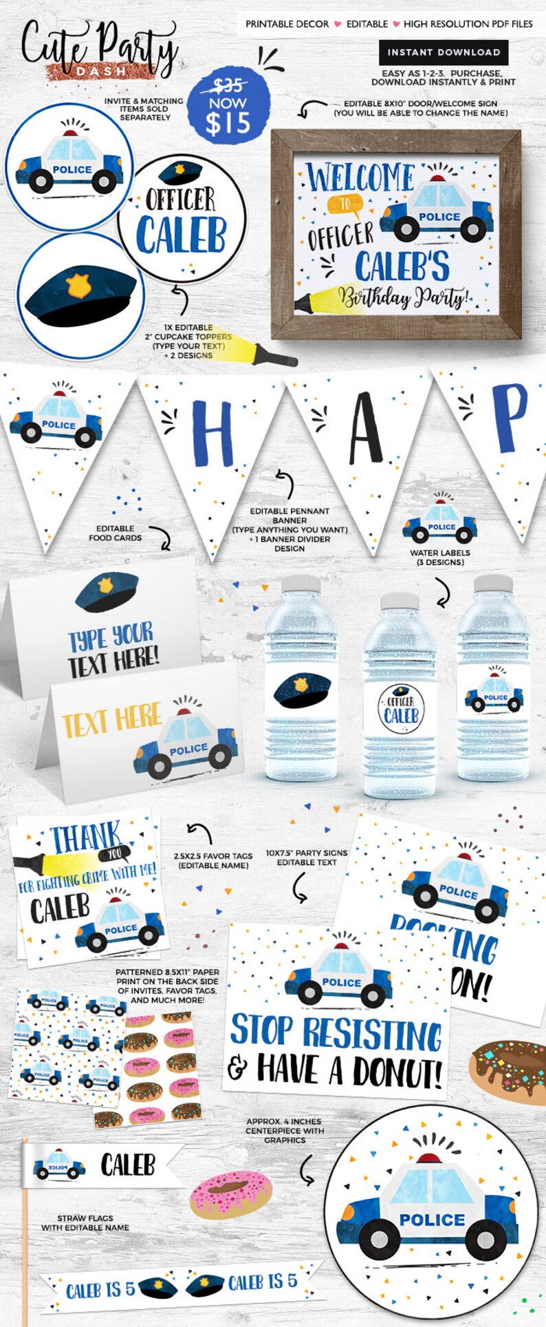 Police Birthday invitation Printable INSTANT DOWNLOAD Editable Cops and Robbers Party invitation police officer birthday Policemen 490 image 6