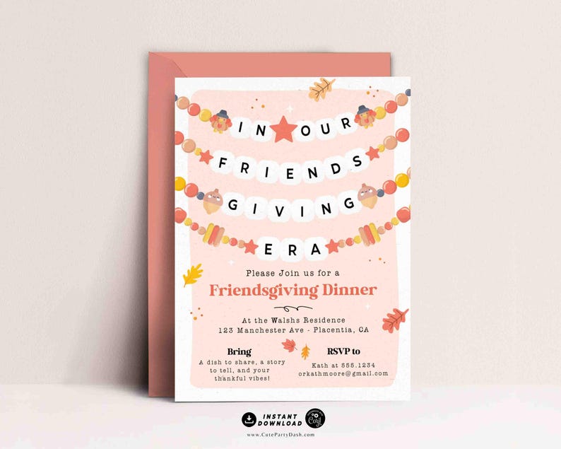 In Our Friendsgiving Era Friendsgiving Invitation – Trendy Friendship Bracelet Invite, Digital Printable, Modern Thanksgiving Invitation