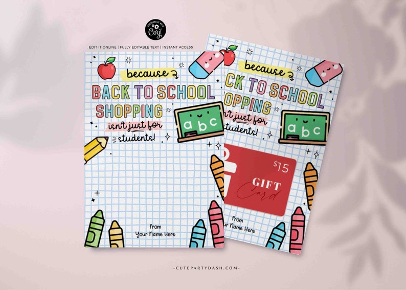 School Supplies Gift Card Holder Printable Happy First Day of School Gift for Teacher Editable Welcome Back to School card INSTANT DOWNLOAD