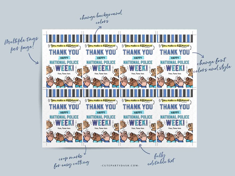 Police Week Gift Tag Printable Police Appreciation Card Editable Police officer Law enforcement thank you gift tag INSTANT DOWNLOAD