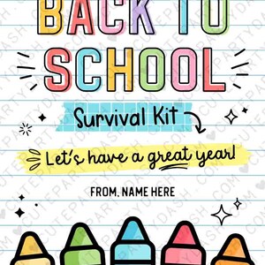 Back to School Survival Kit Gift Tag INSTANT DOWNLOAD Printable First Day of School Gift Tag template Editable Gift from Teacher Student Kid
