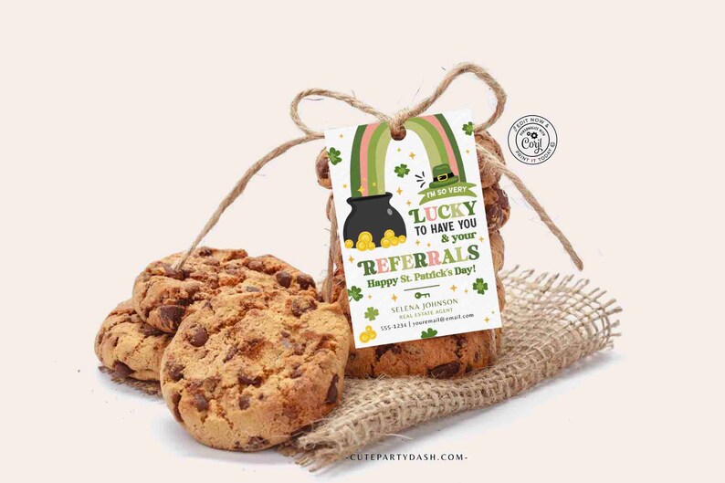 EDITABLE Lucky to Have your Referrals Realtor Pop by St. Patrick’s Day Gift Tag for clients, real estate Business marketing INSTANT DOWNLOAD