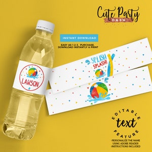 INSTANT DOWNLOAD - EDITABLE Pool Party Birthday water bottle labels Beach ball Printable decorations Summer Party drink wraps decor 427