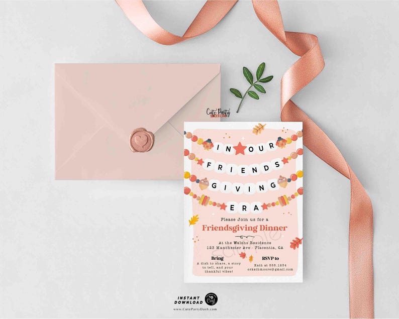In Our Friendsgiving Era Friendsgiving Invitation – Trendy Friendship Bracelet Invite, Digital Printable, Modern Thanksgiving Invitation