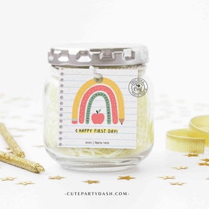 EDITABLE Happy First Day of School Gift Tag Printable Welcome Back To School treat Tag Rainbow Teacher 1st day of school INSTANT DOWNLOAD