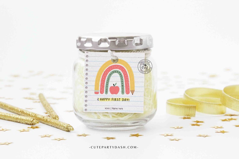 EDITABLE Happy First Day of School Gift Tag Printable Welcome Back To School treat Tag Rainbow Teacher 1st day of school INSTANT DOWNLOAD
