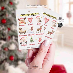 God Says You Are Religious Christmas Gift Tag Printable INSTANT DOWNLOAD Christian Affirmations Happy Holidays Sunday School Gift Tags Kids