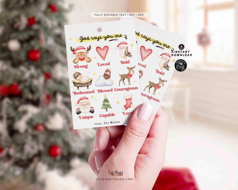 God Says You Are Religious Christmas Gift Tag Printable INSTANT DOWNLOAD Christian Affirmations Happy Holidays Sunday School Gift Tags Kids