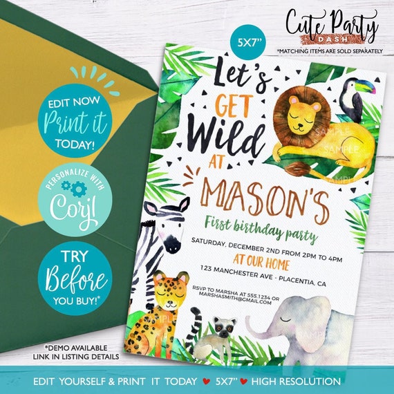 INSTANT DOWNLOAD EDITABLE Jungle Invitation Printable Jungle | Etsy