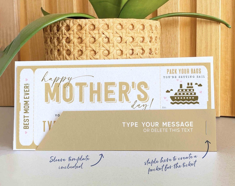 Mother's Day Gift Cruise Boarding Pass Vacation Ticket Gift Voucher, Editable Gift Ticket Template, Surprise Cruise ticket, INSTANT DOWNLOAD