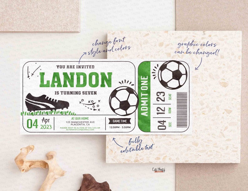 EDITABLE Soccer Birthday Party Ticket invitation, INSTANT DOWNLOAD, All Star Sport Birthday printable digital Ball corjl Invite
