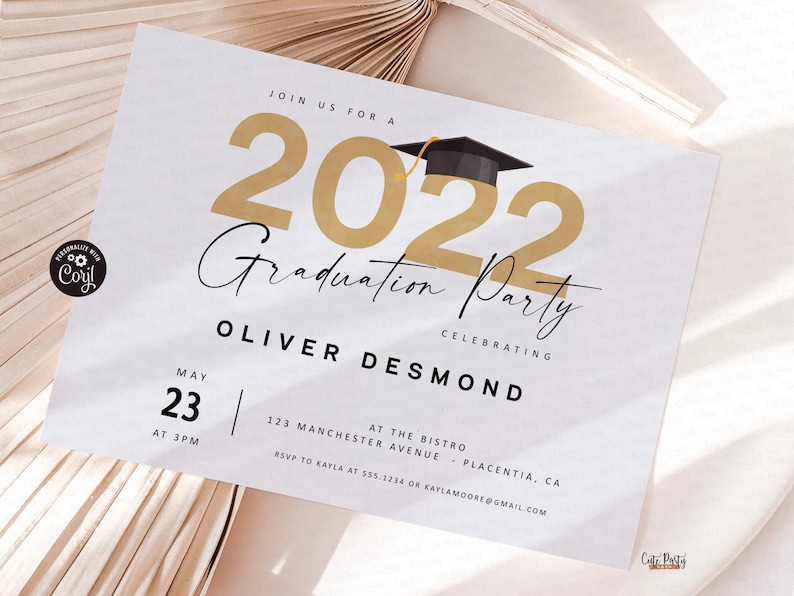 EDITABLE Graduation Party invitation Template, Modern Graduation Invite, Printable Grad cap Invitation, Party Evite, #420 INSTANT DOWNLOAD