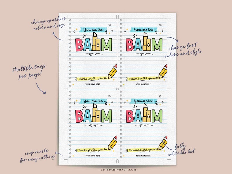 You're The Balm Teacher Appreciation Gift Tag Printable INSTANT DOWNLOAD EDITABLE Lip balm holder Thank you card Staff Employee Nurse