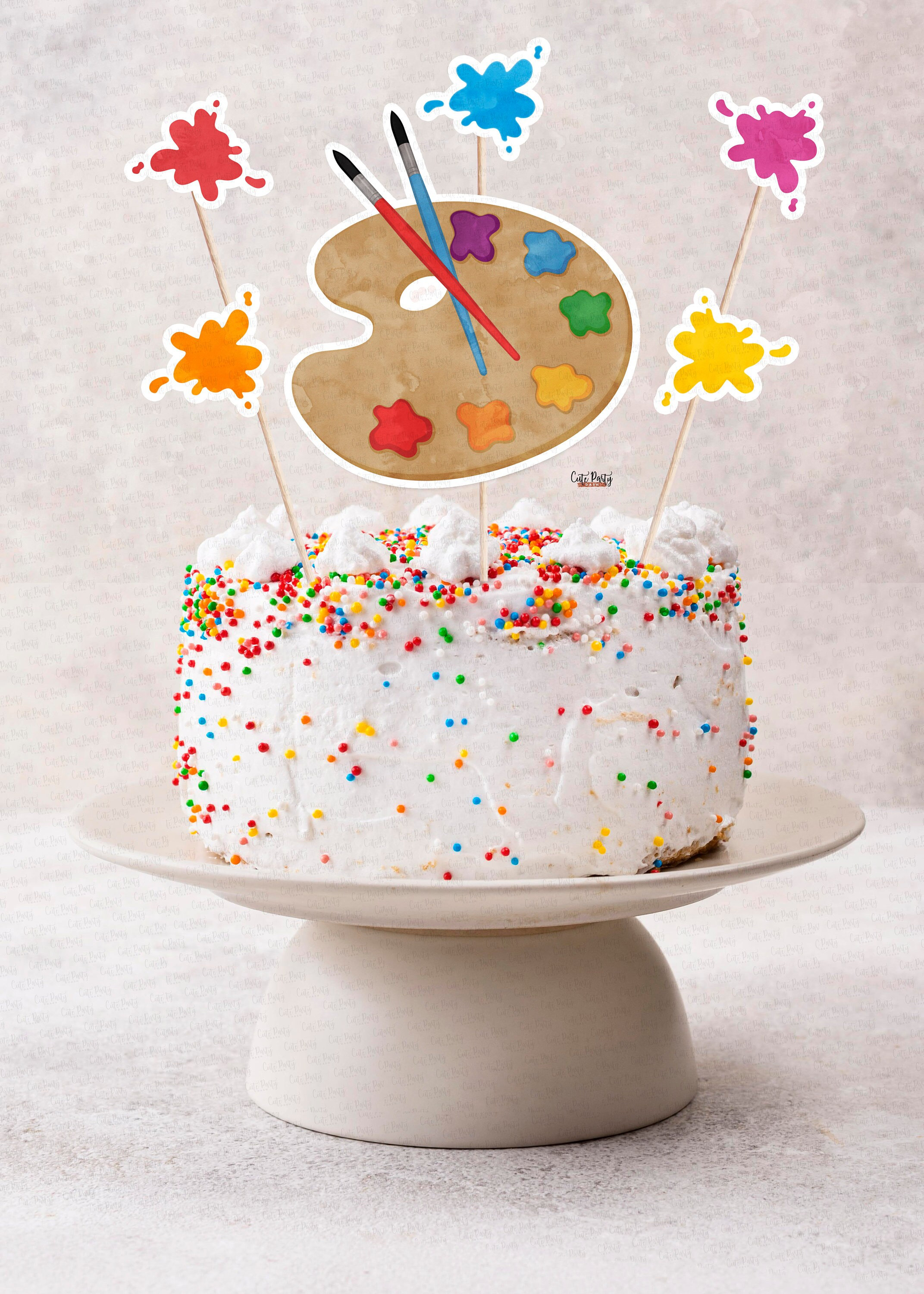 INSTANT DOWNLOAD Art Party Birthday Cake Topper Painting