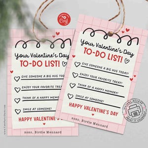 Valentine’s Day To-Do List Classroom Valentine Kids Tag Printable INSTANT DOWNLOAD Happy Valentine's Day EDITABLE gift tag