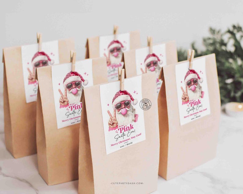 In My Pink Santa Era Christmas Gift Tag Printable INSTANT DOWNLOAD Trendy Retro Christmas Gift Tag –  Cool Santa Holiday Tag for Fun Gifting