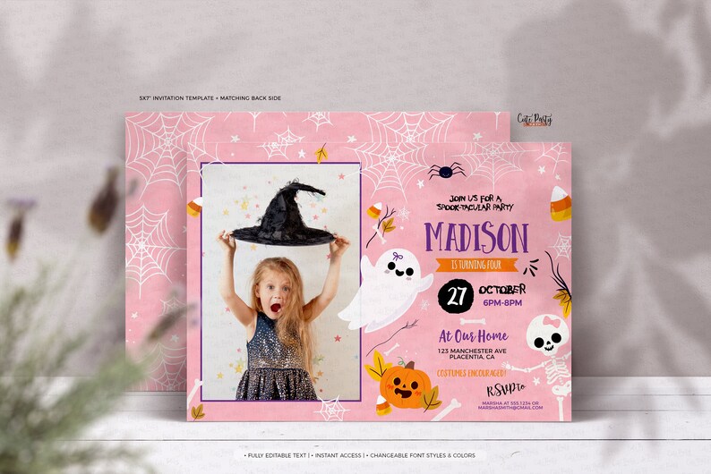 Rosa Halloween-etiketter för vattenflaskor: Festgåvor, födelsedagsinbjudningar (digital nedladdning) bild 4