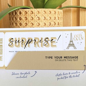 Surprise Trip to Paris Gift ticket Template, Editable Travel ticket, Birthday Paris France Vacation Boarding Pass Trip INSTANT DOWNLOAD