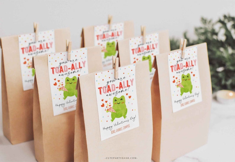 EDITABLE You Are Toadally Awesome Valentine's Day Tag, Non-Candy Frog puns Valentine gift tag, Preschool Classroom Tag, INSTANT DOWNLOAD