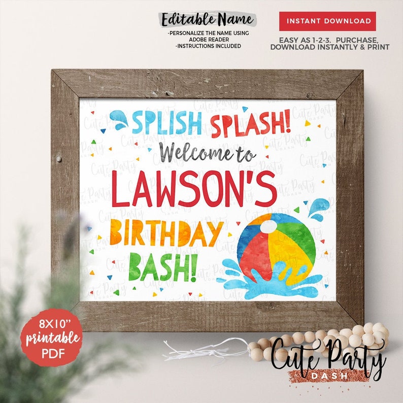 INSTANT DOWNLOAD EDITABLE Pool Party Birthday Wall Banner | Etsy