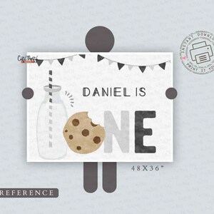 Minimalist Milk and Cookies Birthday Backdrop, Wall sign, Birthday Poster, Editable printable Wall Decoration