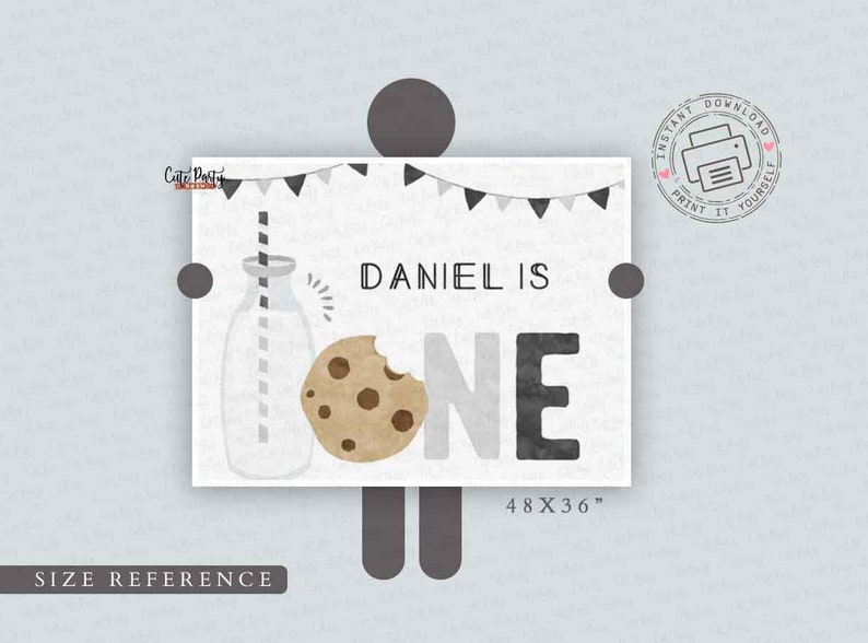 Minimalist Milk and Cookies Birthday Backdrop, Wall sign, Birthday Poster, Editable printable Wall Decoration