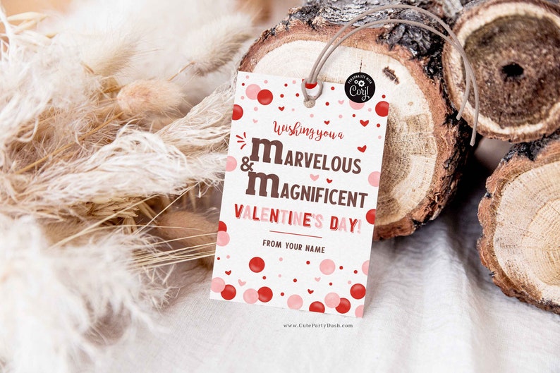 Editable Wishing you a Marvelous and Magnificent Valentine's Day gift tag, Kids Classroom M & Candy Valentine's Day card INSTANT DOWNLOAD