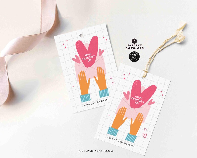 Happy Valentine's Day Classroom Valentine Kids Tag Printable INSTANT DOWNLOAD Teacher Valentines Gift Co worker Team  EDITABLE gift tag