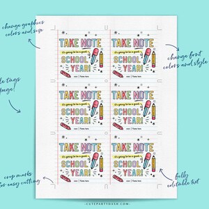 Back to School Gift Tags Take Note Editable Pen Marker Gift for Teacher ...