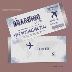 Editable Boarding Pass Ticket Template Printable Surprise Trip Reveal gift ticket Fake Plane Ticket Birthday Gift Voucher INSTANT DOWNLOAD