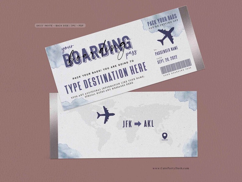 Editable Boarding Pass Ticket Template Printable Surprise Trip Reveal gift ticket Fake Plane Ticket Birthday Gift Voucher INSTANT DOWNLOAD
