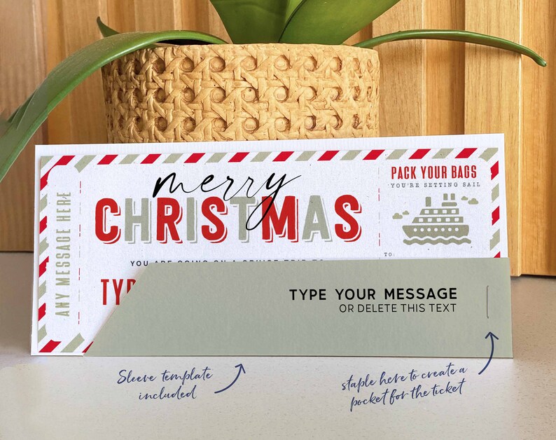 Christmas Cruise Boarding Pass Vacation Ticket Gift Voucher, Editable Template, Holiday Vacation Surprise Cruise Trip, INSTANT DOWNLOAD