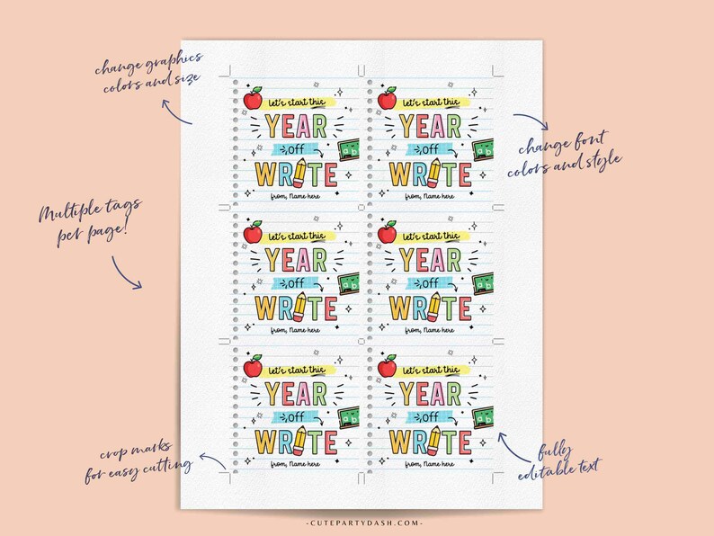 First Day of School gift Tag EDITABLE Welcome Back To School Printable Pen MarkerGift Tag Let's start this year off write INSTANT DOWNLOAD
