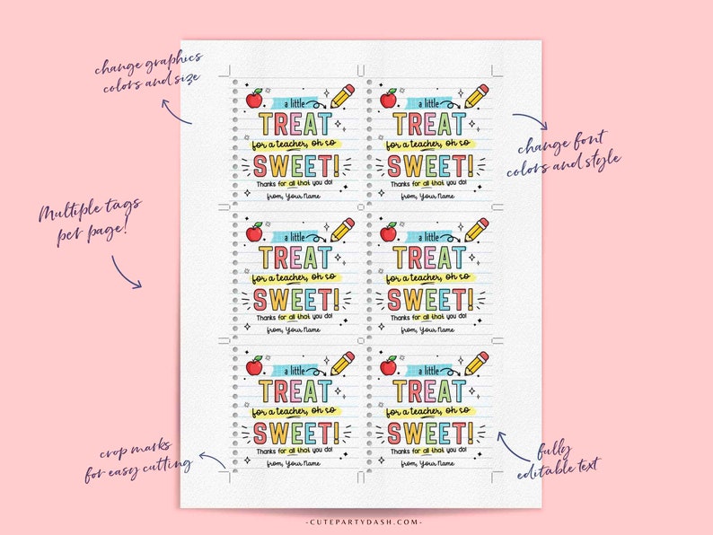Little Treat Teacher Appreciation Week Gift Tag Printable INSTANT DOWNLOAD EDITABLE last Day School gift for Teacher Cookies Label Sticker