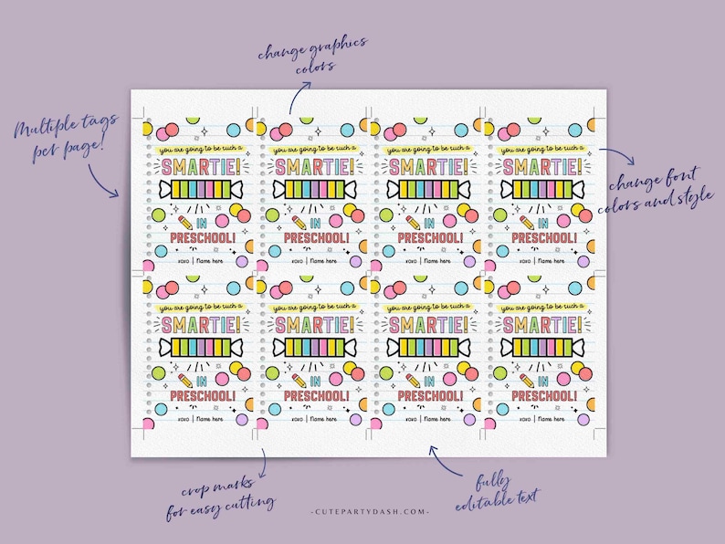 Printable First Day of School Candy Treat Tag Any Grade You're Going to be Such a Smartie Editable Back To School Candy Tag INSTANT DOWNLOAD