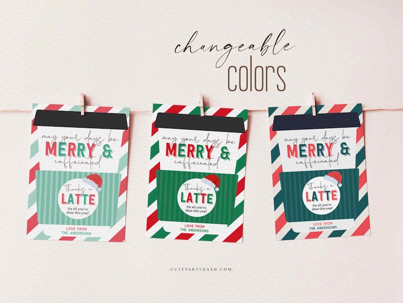Editable May your days be Merry & Caffeinated Christmas Holiday Coffee Gift Card Holder, Thanks a Latte Gift card , INSTANT DOWNLOAD
