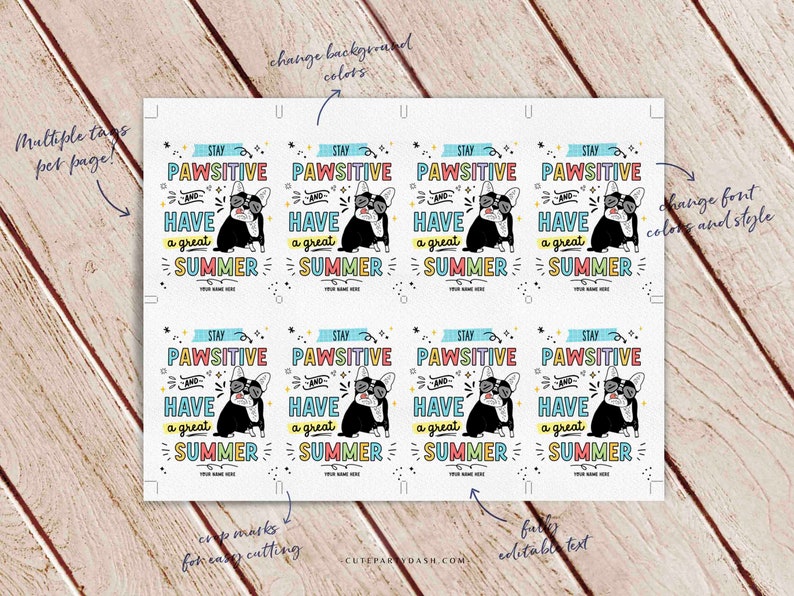 Stay PAWSITIVE Have a Great Summer Gift Tag Printable INSTANT DOWNLOAD Editable End of School Year treat Tags Template Dog Summer tags
