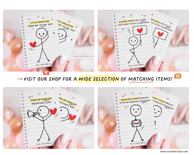 Funny Kids Valentine's Day Cards Printable INSTANT DOWNLOAD Classroom Kids School Tag Happy Valentine's EDITABLE Stick Figure Humor Card