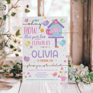 Bird Birthday Invitation Printable Instant Download, Editable Sweet Birdie Tweet birthday Digital invitation, Cute Little Birdies invite 330