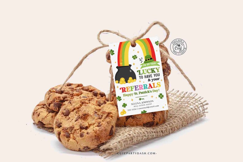 EDITABLE Lucky to Have your Referrals Realtor Pop by St. Patrick’s Day Gift Tag for clients, real estate Business marketing INSTANT DOWNLOAD