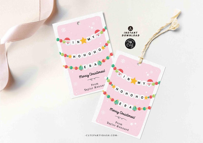 In My Christmas Era Gift Tag Printable INSTANT DOWNLOAD In My HoHoHo Era Christmas Friendship Bracelet Unique Trendy Holiday Tag for Gifting