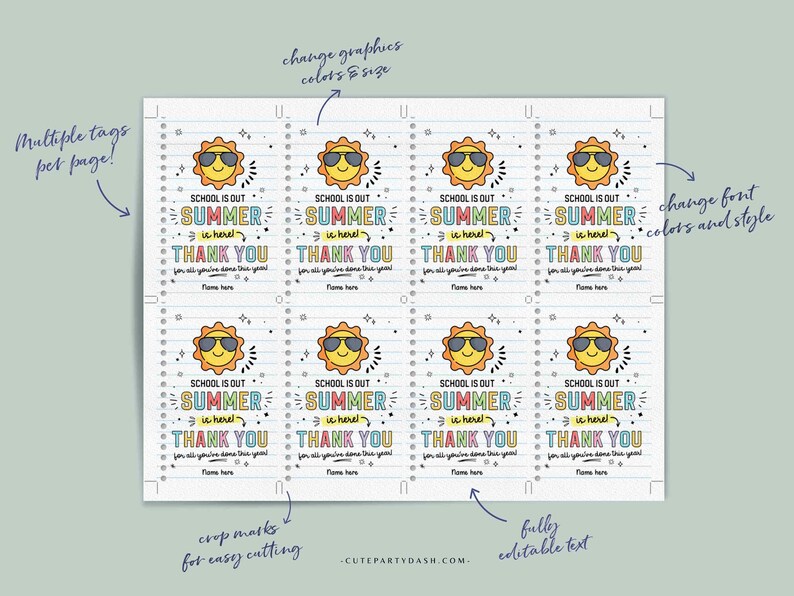School Is Out Summer Is Here Gift Tag Editable Have a Great Summer tag End of School Year Tags Template Printable Last day INSTANT DOWNLOAD