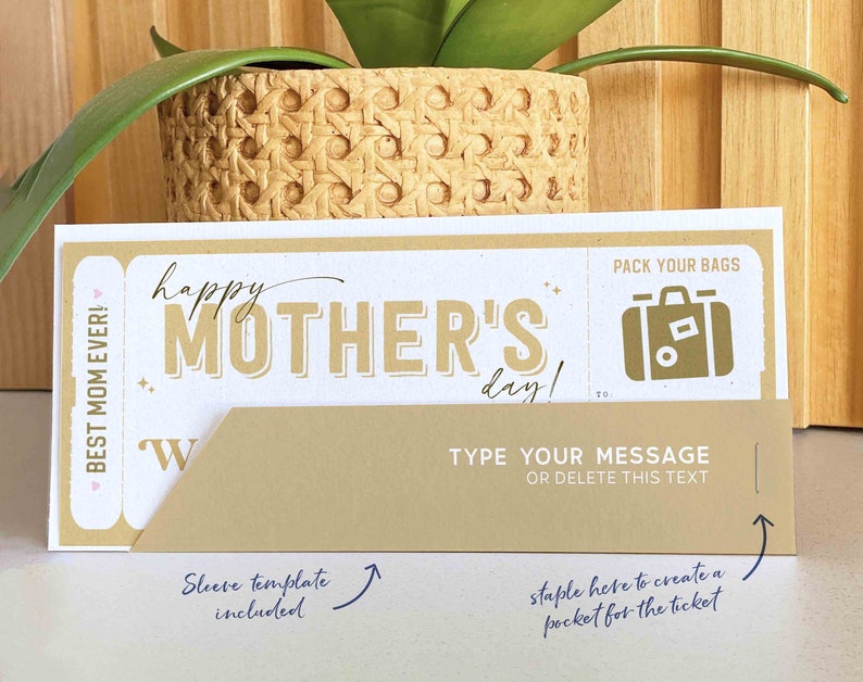 Mother's Day Gift Editable Weekend Getaway Voucher Template, Surprise Trip gift ticket from Daughter, son, Travel Voucher INSTANT DOWNLOAD