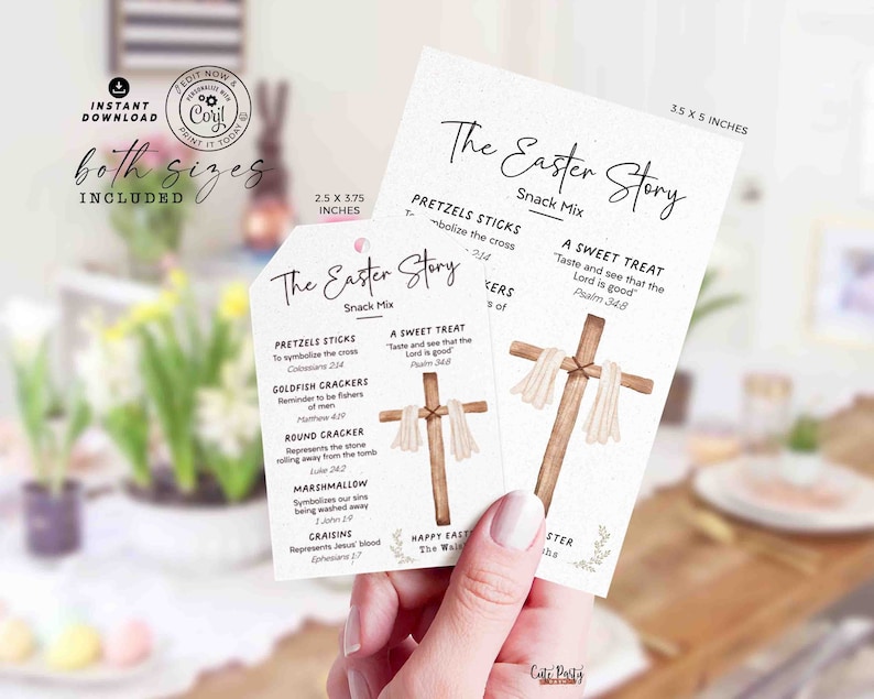 Easter Story Snack Mix Gift Tag Printable INSTANT DOWNLOAD Editable Religious Easter Basket Gift Kids Resurrection Holy Week Sunday School