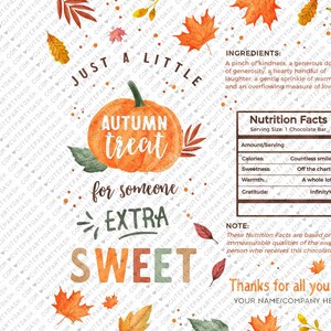 Autumn Treat Chocolate Wrapper INSTANT DOWNLOAD Fall Appreciation Gift EDITABLE Candy Bar Label Thanksgiving Company Staff Teacher pta pto