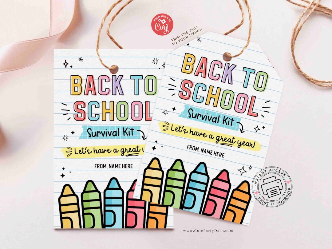Back to School Survival Kit Gift Tag: Editable Printable (instant ...