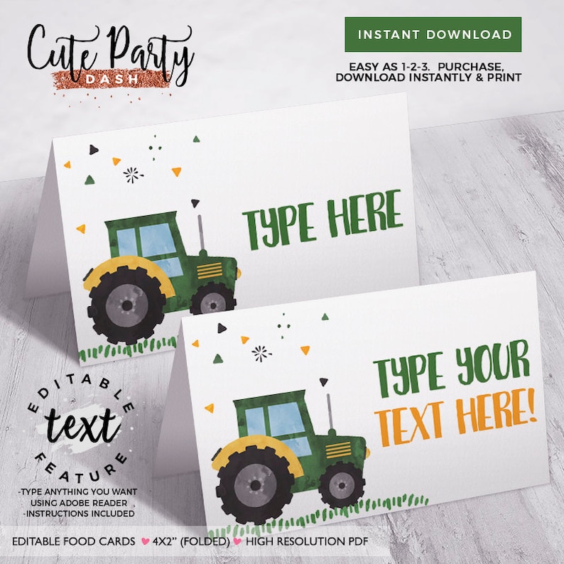 INSTANT DOWNLOAD, EDITABLE Tractor Birthday Party invitations, Farmer Tractor Birthday, corjl printable invitations, Watercolors invite 459 image 8