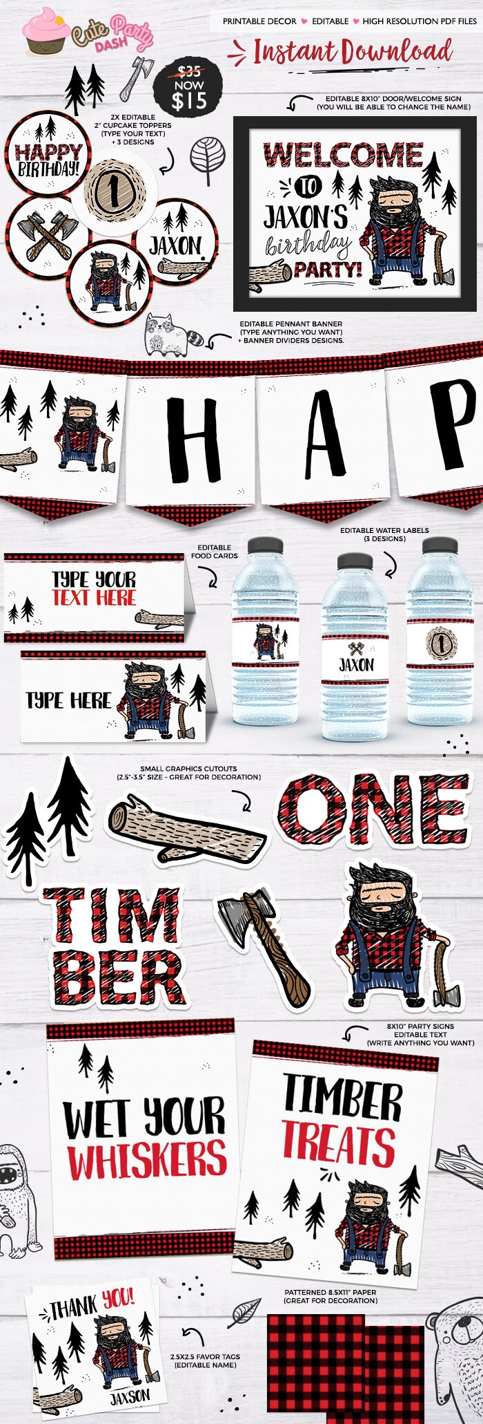 INSTANT DOWNLOAD EDITABLE Lumberjack First Birthday Decor | Etsy