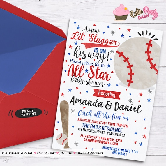 Baseball Baby Shower invitation Baseball coed baby shower Etsy