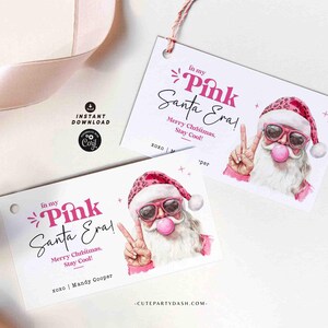 In My Pink Santa Era Christmas Gift Tag Printable INSTANT DOWNLOAD Trendy Retro Christmas Gift Tag –  Cool Santa Holiday Tag for Fun Gifting